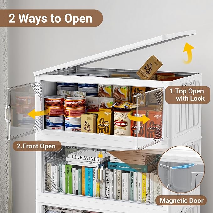 BROVIEW V60 140QT Plastic Stackable Storage Bins with Lid, 1Pack White | 35Gal Extra Large Closet Organizers Collapsible Cabinets Boxes With Drawer, Foldable Container with 4x Wheels for Home - Image 4