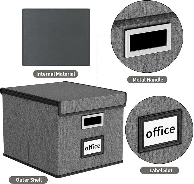 File Organizer Box with Lids, Collapsible File Folder Organizer | File Box with Plastic Slides for Document, Filing Bin for Letter Size Hanging File Folders (1 Pack, Smoky Gray) - Image 5