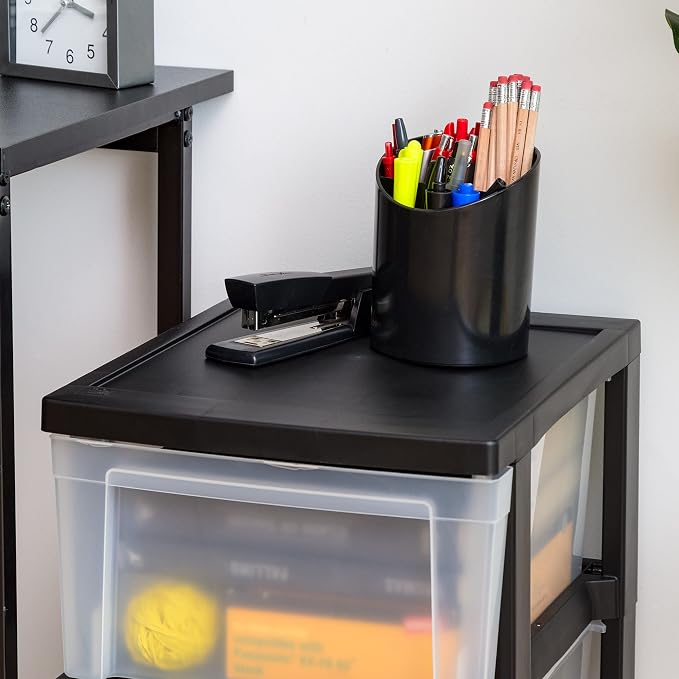 IRIS USA 3-Drawer Slim Narrow Storage Organizer, 2-Pack, Black/Clear | Organize craft supplies, school essentials, beauty items, and small household accessories with compact drawer storage - Image 6