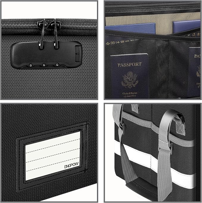 ENGPOW File Box with Lock, Fireproof Document Box with Pockets, Collapsible File Organizer Filing Storage Cabinet with Handle, Portable Home Office Safe for Hanging Letter/Legal Folders,Black,2 Pack - Image 9