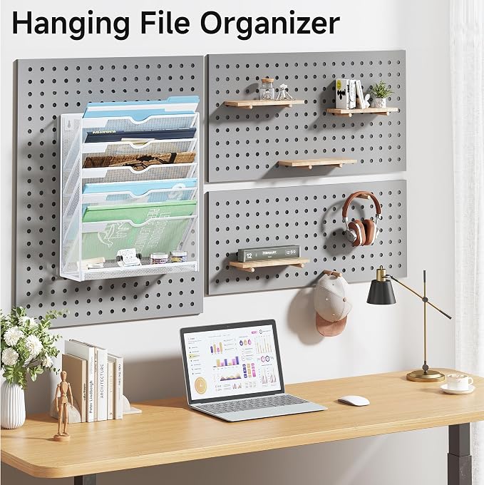 Lavatino 6-Tier Hanging File Organizer with Hooks – No Installation Needed, Wall-Mounted File & Magazine Organizer for Office and Home (White) - Image 6