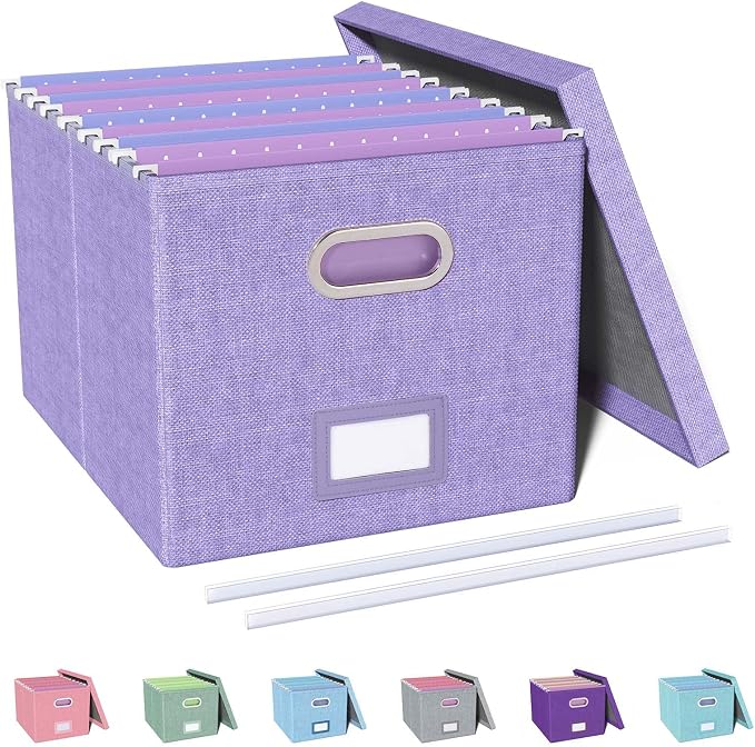 File Organizer, File Box, File Cabinet for Letter File Folder Storage, Hanging File Organizer for Office/Decor/Home,Document Organizer, 1 Pack, Lavender-Box Only by Oterri