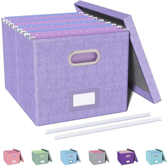 File Organizer, File Box, File Cabinet for Letter File Folder Storage, Hanging File Organizer for Office/Decor/Home,Document Organizer, 1 Pack, Lavender-Box Only by Oterri