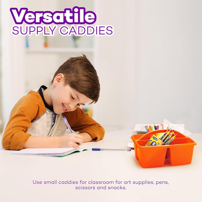 4E's Novelty Classroom Caddy Set of 6, Plastic Caddies for Supply, Caddy Organizer with Handle for Classroom, Rainbow Colors, Desk Caddies for Supplies Keep Desks and Work Stations Organized - Image 7