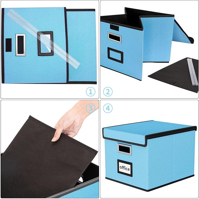 File Organizer Box with Lids, Collapsible File Folder Organizer | File Box with Plastic Slides for Document, Filing Bin for Letter Size Hanging File Folders (2 Pack, Sky-blue) - Image 7