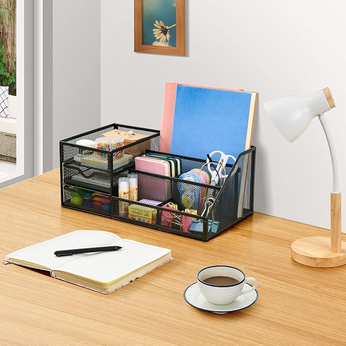 Lavatino Desk Organizer with File Holder+Larger Mesh Desk Organizer with Drawers - Image 6