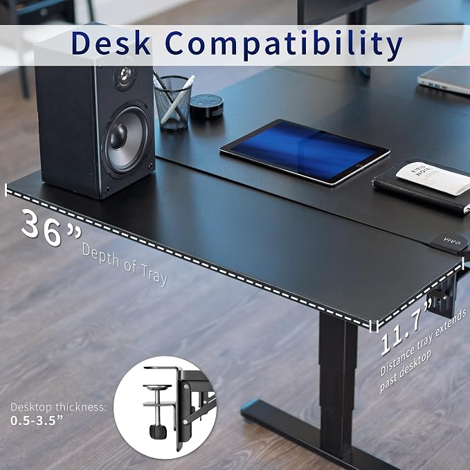 VIVO Black Clamp-on 36 x 12 in Desk Extender, DESK-EXT36 | Foldable, Wrist Support Arm Rest, Office Keyboard Tray, Side Table Extension Attachment - Image 5