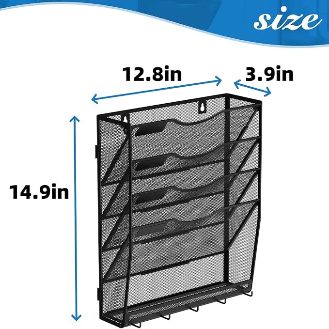 Gawerk 5-Tier Wall File Organizer Hanging Wall File Holder Wall Mount Paper Folder Organize, Mesh Magazine Document Mail Organizer for Office School Home, Black - Image 2