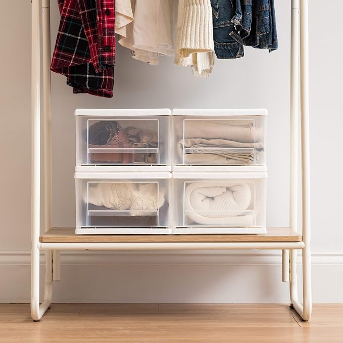 IRIS USA 4-Pack, 7 Qt. Small Stacking Drawer Storage Organizer, White | Store small accessories, office supplies, craft items, and paperwork around your home for easy organization - Image 2