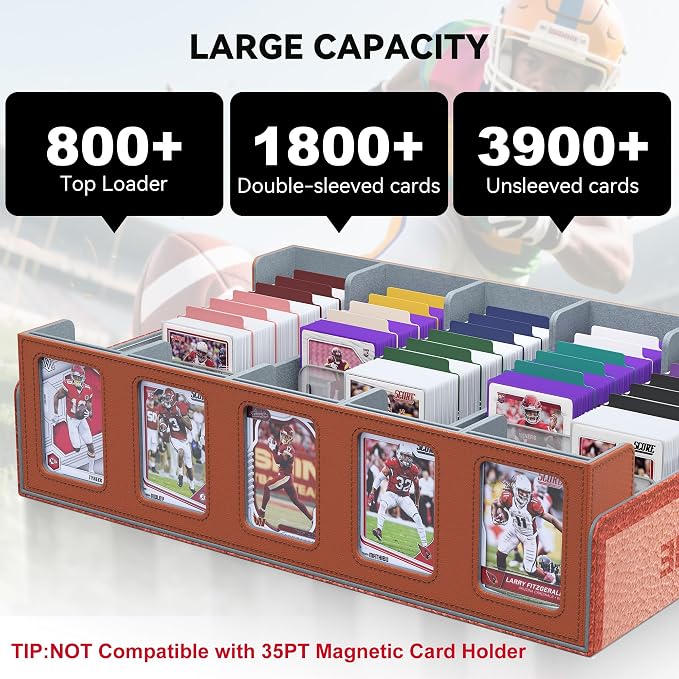 Kabinka Football Card Storage Box with Window Display, 5-Row Sport Card Storage Box, 3900+ Card Deck Box for Football Sports Card TCG, 5 Top Loaders, 5 Stoppers, 48 Dividers, 1 Dice Tray(Football 1) - Image 3