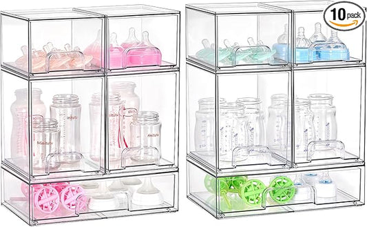Vtopmart 10 Pack Baby Bottle Organizer Set, Stackable Storage Drawers Ideal for Kichen Countertop, Vanity, Bathroom, Cabinet, Pantry Organization by Vtopmart
