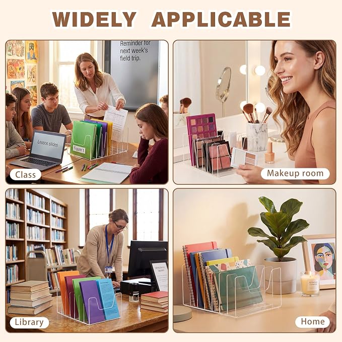 7 Section Clear Acrylic Desktop File Organizer Vertical File Sorter 4mm Thick, Large Capacity Upright Magazine Organizer, Book Paper, Notebooks, Envelopes, Mail Holder - Image 6