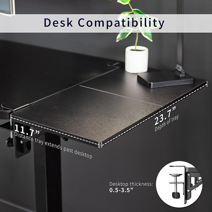 VIVO Clamp-on 24 x 12 inch (14 Including Clamps) Desk Extender, Wrist Support, Foldable Keyboard Tray, Table Mount for Sit Stand Desks, Black, DESK-EXT24. | Foldable, Wrist Support Arm Rest, Office Keyboard Tray, Side Table Extension Attachment - Image 3