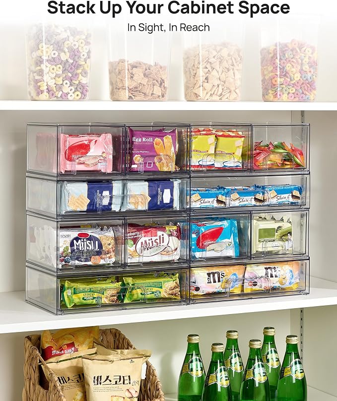 Vtopmart Stackable Storage Drawers Set of 4, Clear Plastic Organizer Bins for Bathroom Supplies,Ideal for Cabinet,Pantry,Laundry Room Organization - Image 6