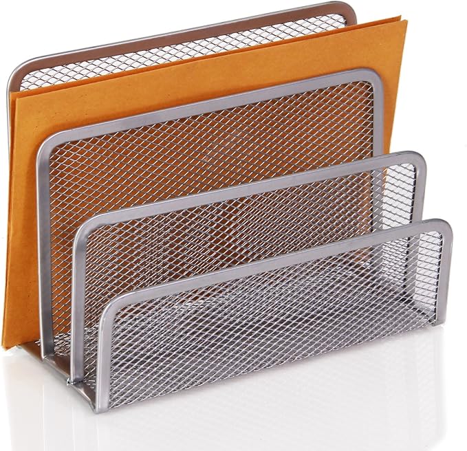YBM Home Desk Mail Organizer for Office,3-Slot Mesh Letter Sorter/Holder Organize Folder Silver 2372 - Image 2