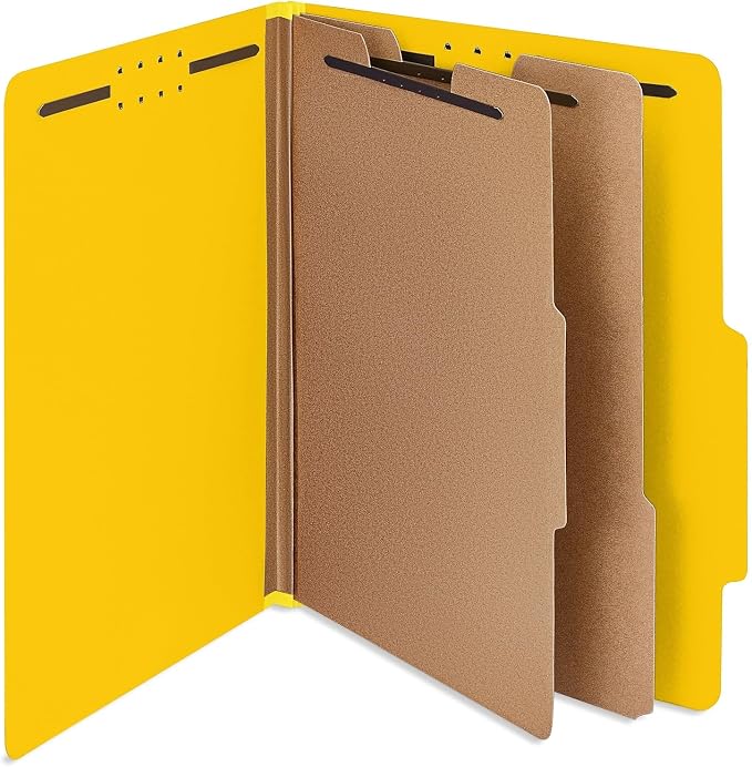 Staples 100% Recycled Heavy‑Duty Classification Folder, Letter Size, 2 Dividers, 2″ Expansion, Yellow Pressboard, 10/Box by Staples