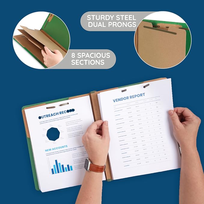 Blue Summit Supplies 10 Green Classification Folders, 3 Divider, Letter | Heavy duty 25pt green pressboard, 3 dividers, 2 in expansion, 2 prong, medical records and client files - Image 3