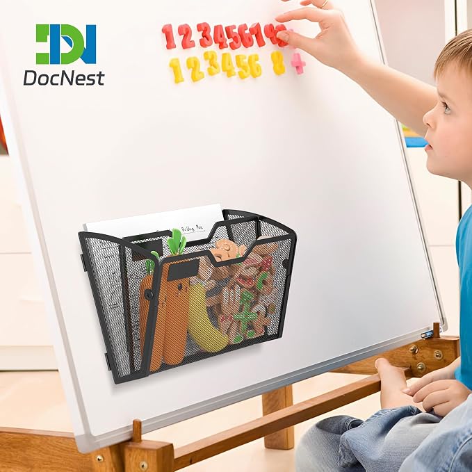 Docnest 3 Pack 2 Tier Dual-Mount Magnetic Mesh File Holders, Wall Organizer | Mount magnets or screws. 2-in-1 hanging mesh mail letter organizer with hooks for office and home clutter - Image 7