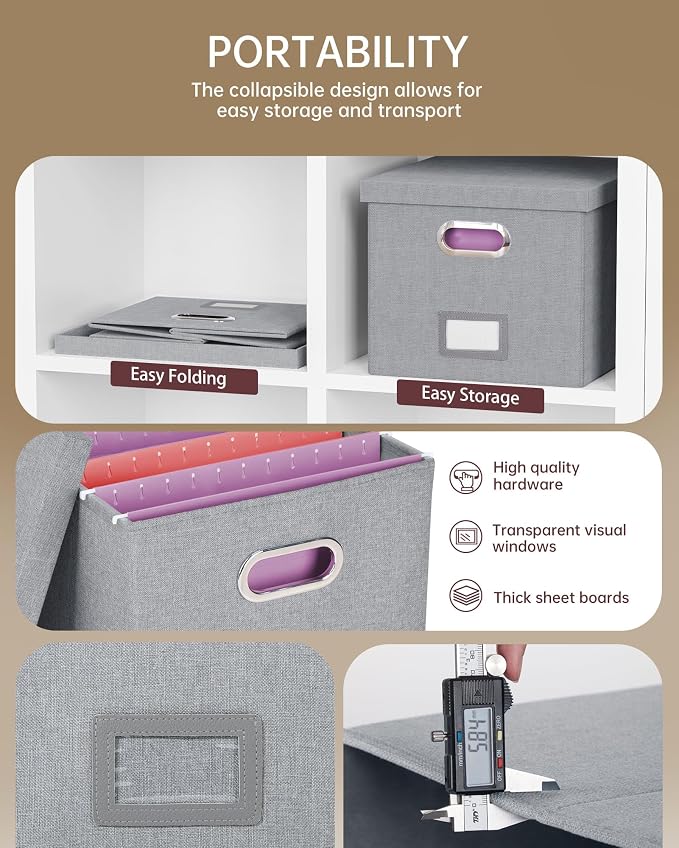 2 Pack File Storage Organizer, Filing Box, Portable File Box with Lid, Fit for Letter/Legal File Folder Storage, Document Organizer, Gray - Image 2