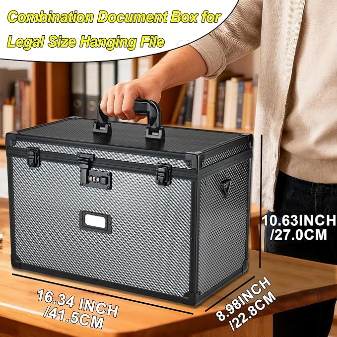 Hanging File Box for Legal, All-in-one set with 20 Folders | Portable Locking Filing Storage Box with Handle & Shoulder strap, Lockable File Cabinet Documents Safe, Lockbox Doc Organizer - Image 6