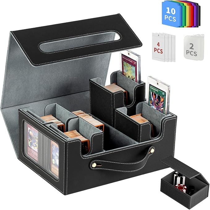 Card Storage Box MTG Deck Box, Trading Card Storage Box, Commander Deck Box, 500+ Double-Sleeved Cards, TCG Sports Card Storage, MTG Commander Deck Box (Black & Grey) by LIHEBAOZHUANG