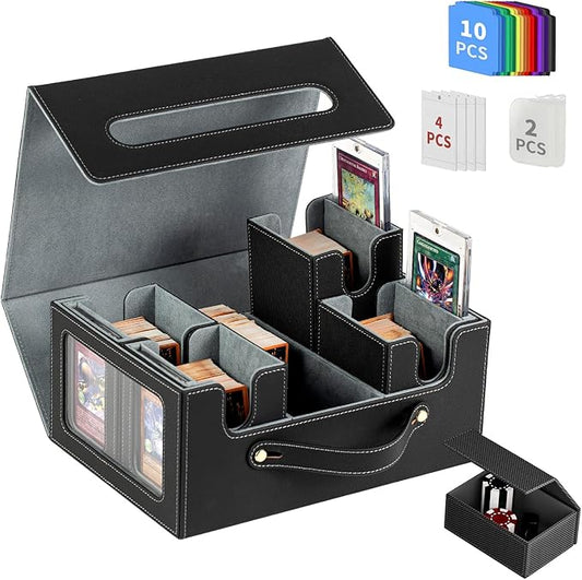 Card Storage Box MTG Deck Box, Trading Card Storage Box, Commander Deck Box, 500+ Double-Sleeved Cards, TCG Sports Card Storage, MTG Commander Deck Box (Black & Grey) by LIHEBAOZHUANG