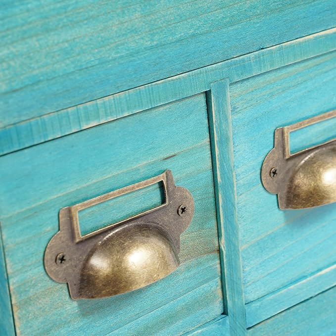 14-Drawer Apothecary Cabinet - Wooden Storage Box - Vintage Chest of Drawers - Multipurpose Tool Box - Desktop Drawer Organizer for Herb Storage, Apothecary Diaries, Tea Collection - Blue - Image 9