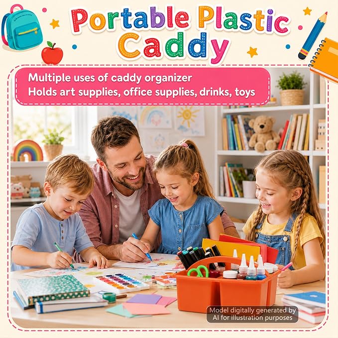 6 Pack 3 Compartment Small Caddy Plastic Classroom Organizer with Handle Portable Teacher Supply Storage Caddy Craft Art Caddies for Pencil, Crayon, Marker, Home, Office, School Supplies(Boho Earthy) - Image 5