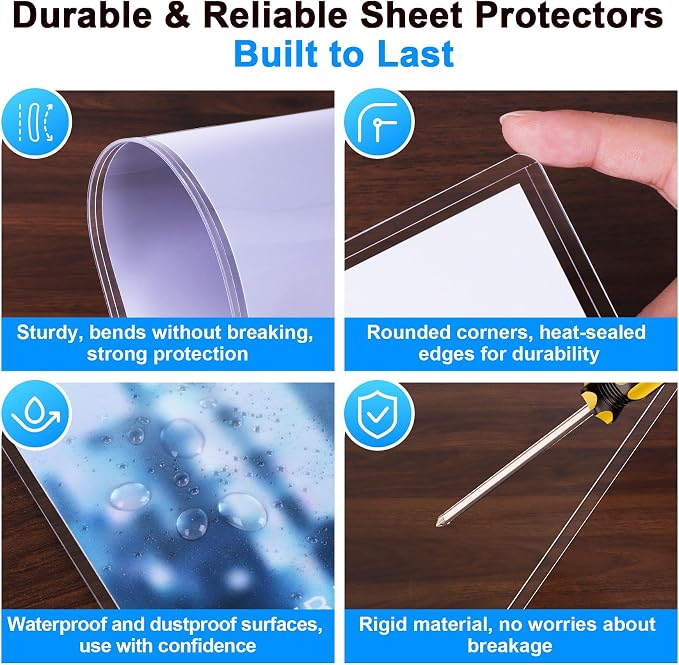 Ndsox 10 Pack 9" x 12" Rigid Print Protectors Clear Hard Plastic Sheet Protectors Top Loading for Photographs, Photo Papers, Posters, Prints, Birth Certificates, Heavy Duty No-Hole Rigid Photo Sleeves - Image 3