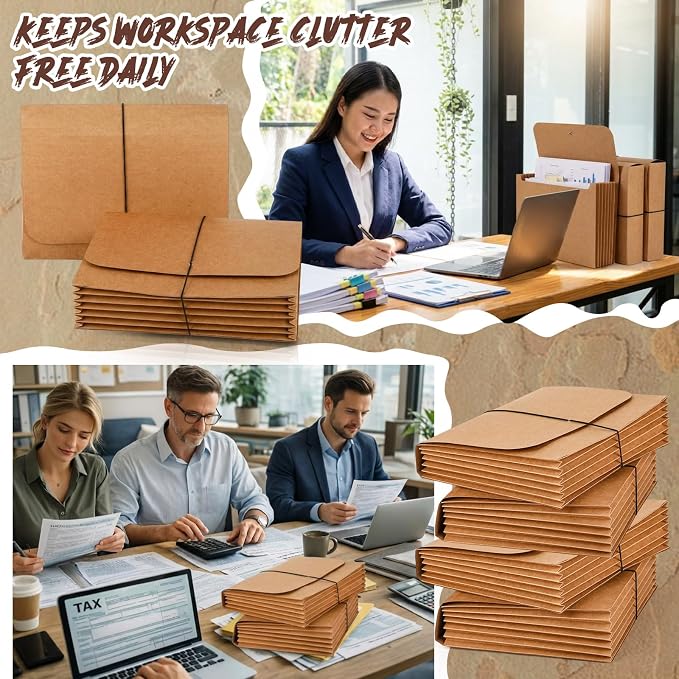 Handepo 20 Pack 11.8x9.5in Expanding File Wallet with Flap and Cord Closure, Letter Size Expanding File Folder Pocket 3.5'' Expansion Kraft Color Document Organizer for Office Supplies, Home - Image 4