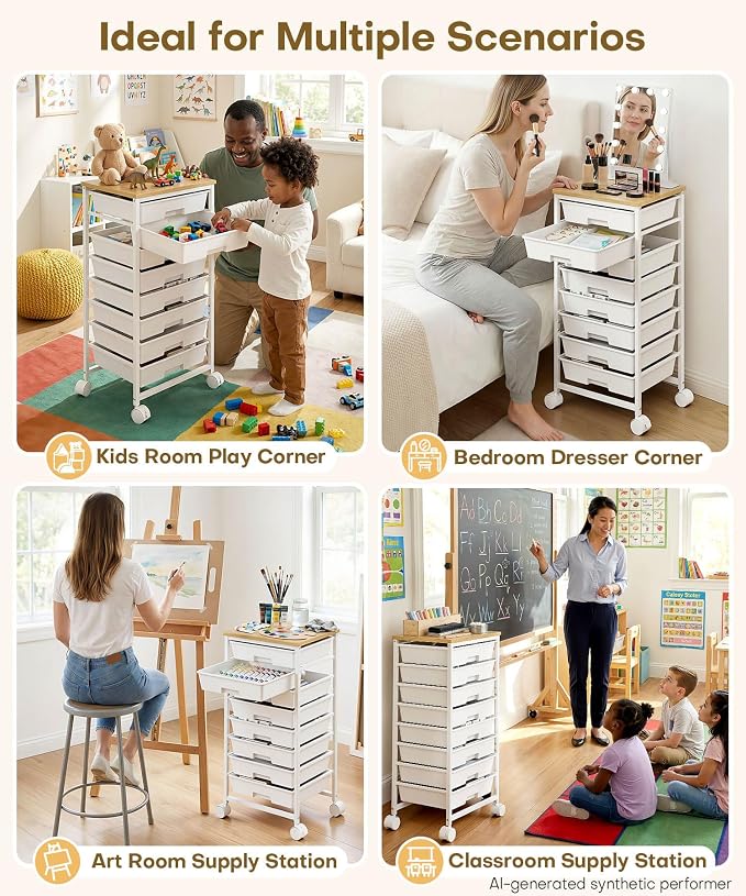 Homde Rolling Storage Drawer Cart: 8-Drawer Sort to Clear Desk & Dresser Clutter - Anti-Fall Smooth Glide Prevents Spill-Out During Daily Grab - Lockable Wheels Keep It Steady - Image 8