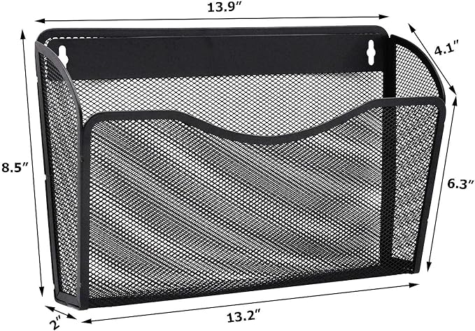 6 Single Pocket Mesh Hanging File Organizer, Vertical Wall Mounted Magazine File Holder, Mount Basket Mail Paper Document Folder Organizing for Office, Home and School, Black - Image 2