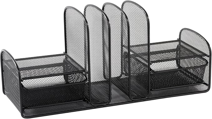 Safco 3263BL Onyx Mesh Desk Organizer with Three Vertical Sections, Two Baskets, Home, Office & Classroom Organization Black, 7.8" x 17" x 6.8" by SafcoProducts