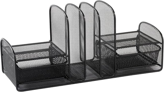 Safco 3263BL Onyx Mesh Desk Organizer with Three Vertical Sections, Two Baskets, Home, Office & Classroom Organization Black, 7.8" x 17" x 6.8" by SafcoProducts