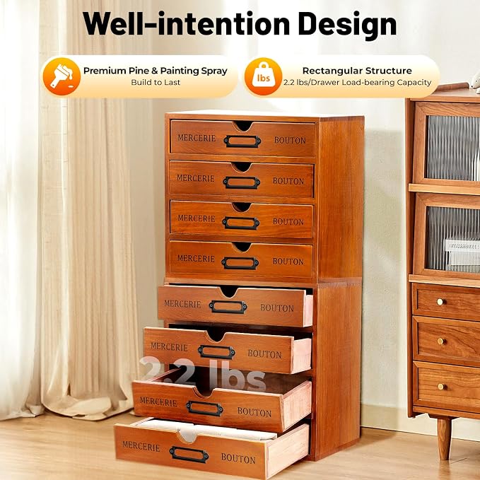 Vintage 16-Drawer Wooden Desk Organizer, 4Pcs 4-Slot Filing Cabinet, Stackable Craft Storage Drawers, Rustic Tool Box, Multilevel Apothecary Cabinet, Ideal Home Office Organizers and Accessories - Image 5