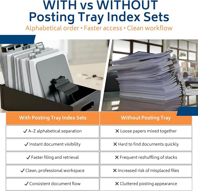Martin Yale 14254 Posting Tray Index Set, 25 Press-Board Dividers for 6" x 9" Sheets, Includes A-Z Categories and Blank Inserts, Metal Tab Index - Image 4