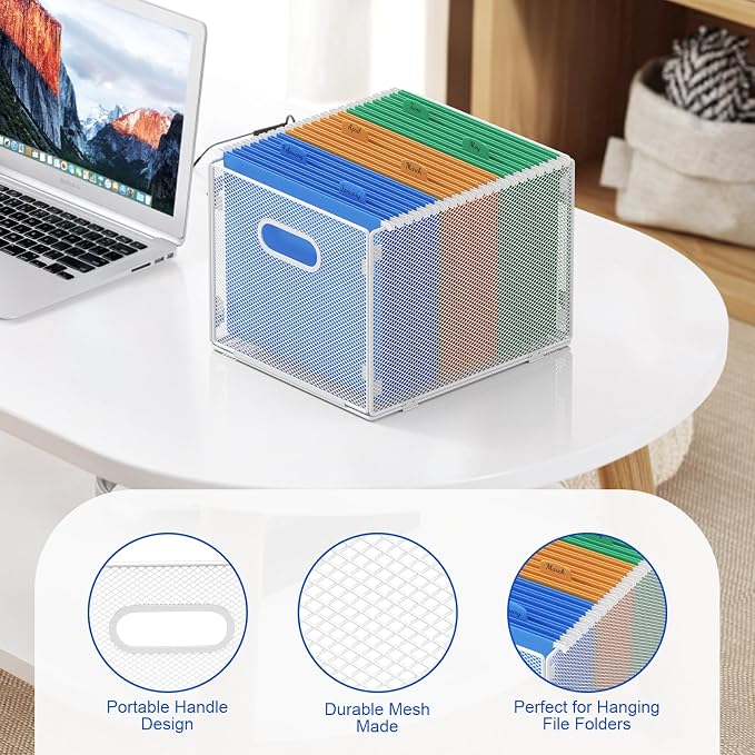 samstar Hanging File Organizer, Mesh File Folder Organizer Crate Cabinet Inserts Storage Box, Letter Size,White - Image 4