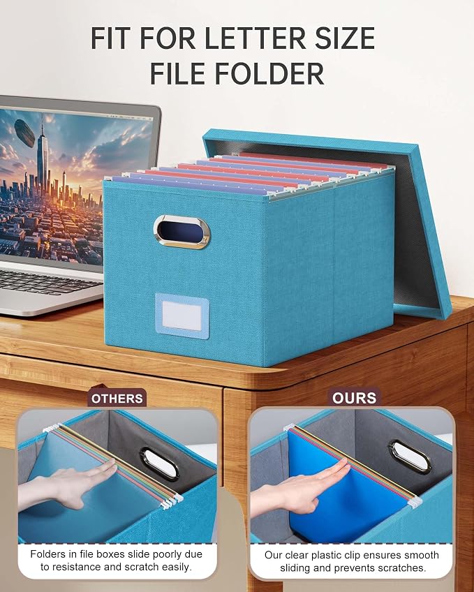 2 Pack File Storage Organizer, Document Organizer, Portable File Box with Lid, Fit for Letter/Legal File Folder Storage,Calamine Blue+Cobalt Green,Box only - Image 3