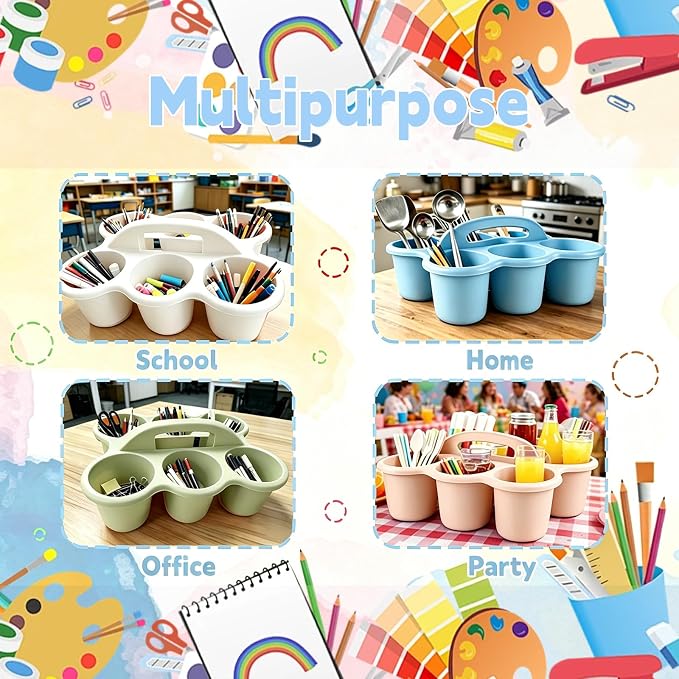 6 Pack Classroom Caddy Organizer with Handle Morandi Plastic Table Caddy 6 Compartments Storage Cup Holder for School Supplies Art Crafts Crayons Pencils Stackable Desk Daddy for Office - Image 7