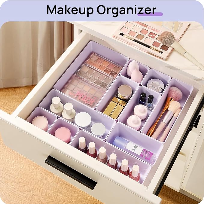 Vtopmart 25 Pack Plastic Drawer Organizers with Non-slip Rubber Pads | 4-Size Versatile Makeup Organizer, Storage Containers Small Bins for Makeup, Jewelries, Bedroom, Kitchen Utensils and Office - Image 4