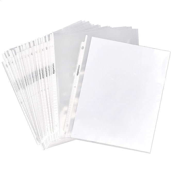 Amazon Basics Sheet Protectors for 3 Ring Binder, Lightweight, Acid-Free, Clear Plastic Sleeves, Letter Size, 8.5 x 11 Inch, 100-Pack by AmazonBasics