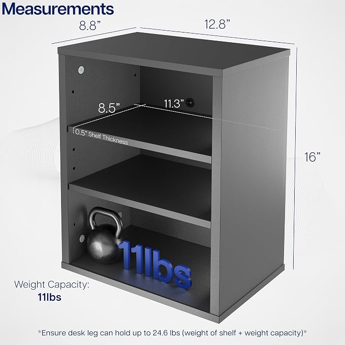 VIVO Black Clamp-on Desk Leg Shelving Unit, Storage Shelves, DESK-SHELF3CL | Multi-Level Storage, Office Accessory Holder for Supplies, Gaming Devices, and More, Workstation Organizer - Image 2
