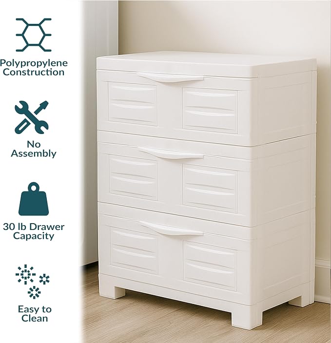 Sunnydaze 29.5" 3-Tier Heavy Duty Garage Storage Drawers, Speckled White | Easy-Clean Plastic Storage Cabinet with Drawers, Includes Anti-Tip Kit, Fully Assembled for Garage, Laundry Room, Office - Image 6