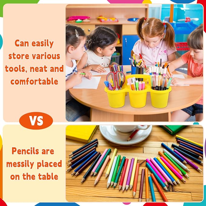 6 Pack Classroom Caddy Organizer with Handle Colorful Plastic Table Caddy Drink Cup Caddies Holder 12×9×3.5 Inches Storage School Supplies 6 Compartments for Table Crayon Pencil Cup Marker Craft - Image 4
