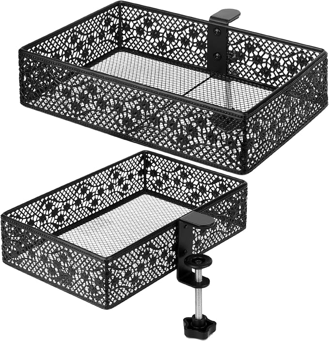 Under Desk Drawer, Clamp on Desk Organizer Under Table Hanging Desk Storage | 2PCS under desk organizer: clamp on desk drawer, under desk basket, hanging desk storage, clamp on undertable shelf, no-drill by Aurynns