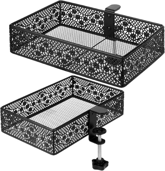Under Desk Drawer, Clamp on Desk Organizer Under Table Hanging Desk Storage | 2PCS under desk organizer: clamp on desk drawer, under desk basket, hanging desk storage, clamp on undertable shelf, no-drill by Aurynns