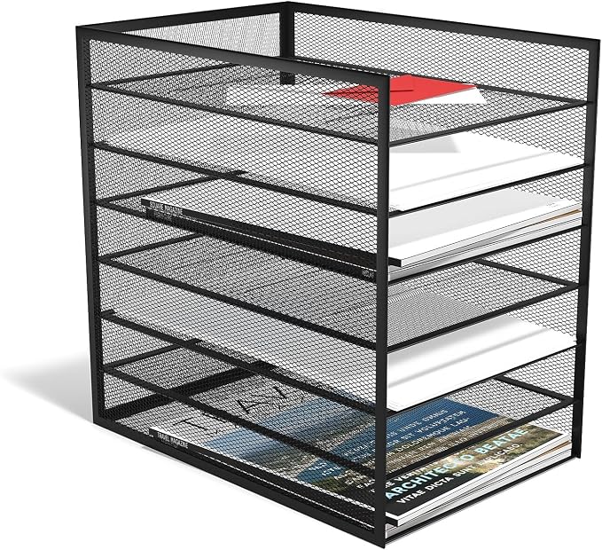 TRU RED Wire Mesh File Organizer, 6‑Compartment, Matte Black, 2‑Pack – Vertical Desktop Sorter for Files, Folders & Mail - Image 2