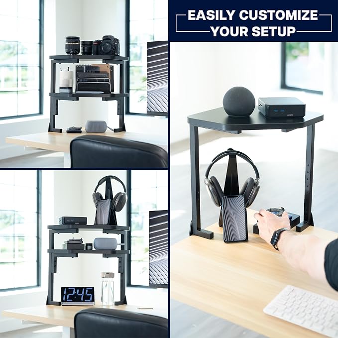 VIVO Corner Clamp-on 17 inch Above or Below Desk 2-Tier Shelving Unit for Table Accessories, Gaming Devices, and More, Storage Desk Attachment Organizer, Black, STAND-SHELF2CR - Image 6