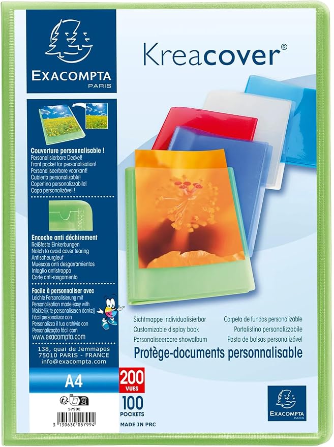 Exacompta Kreacover Semi-Rigid PP Display Book, A4, 100 Pockets - Assorted Colours, Pack of 8 - Image 6