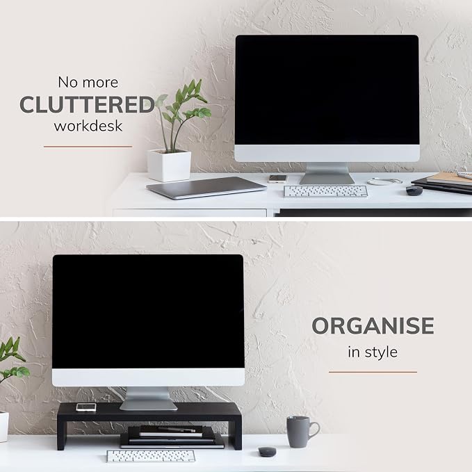 Anji Mountain Wooden Monitor Stand - Elegant Monitor Riser, Perfect Monitor Stand for Desk Organization, Durable Wood Construction monitor stands, Enhances Ergonomics and Workspace Efficiency,Black - Image 5